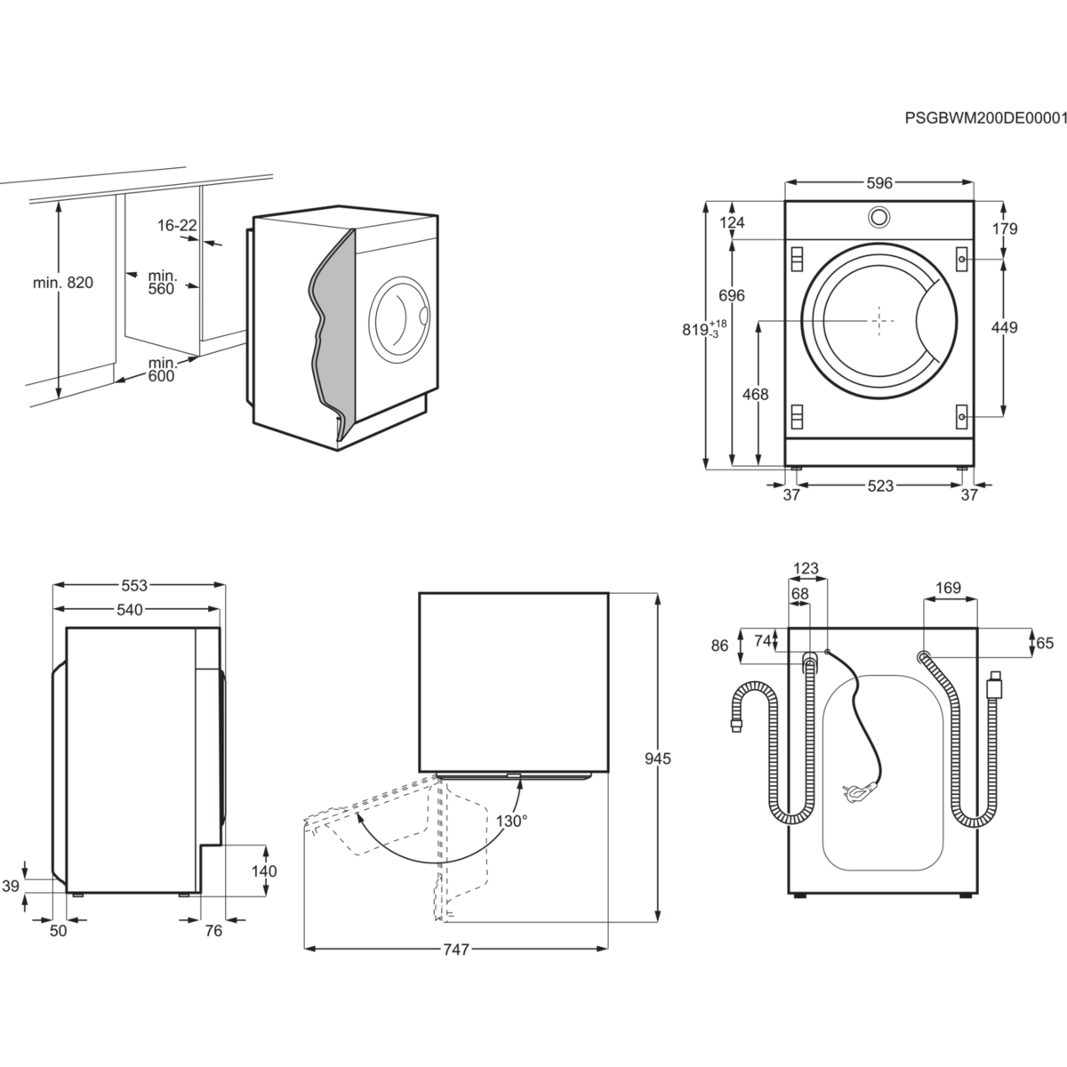 AEG L8FEI7480 Serie 8000 Lavamat Waschmaschine Frontlader (8,0 kg, 1351 U/Min., vollintegrierbar, Weiß)