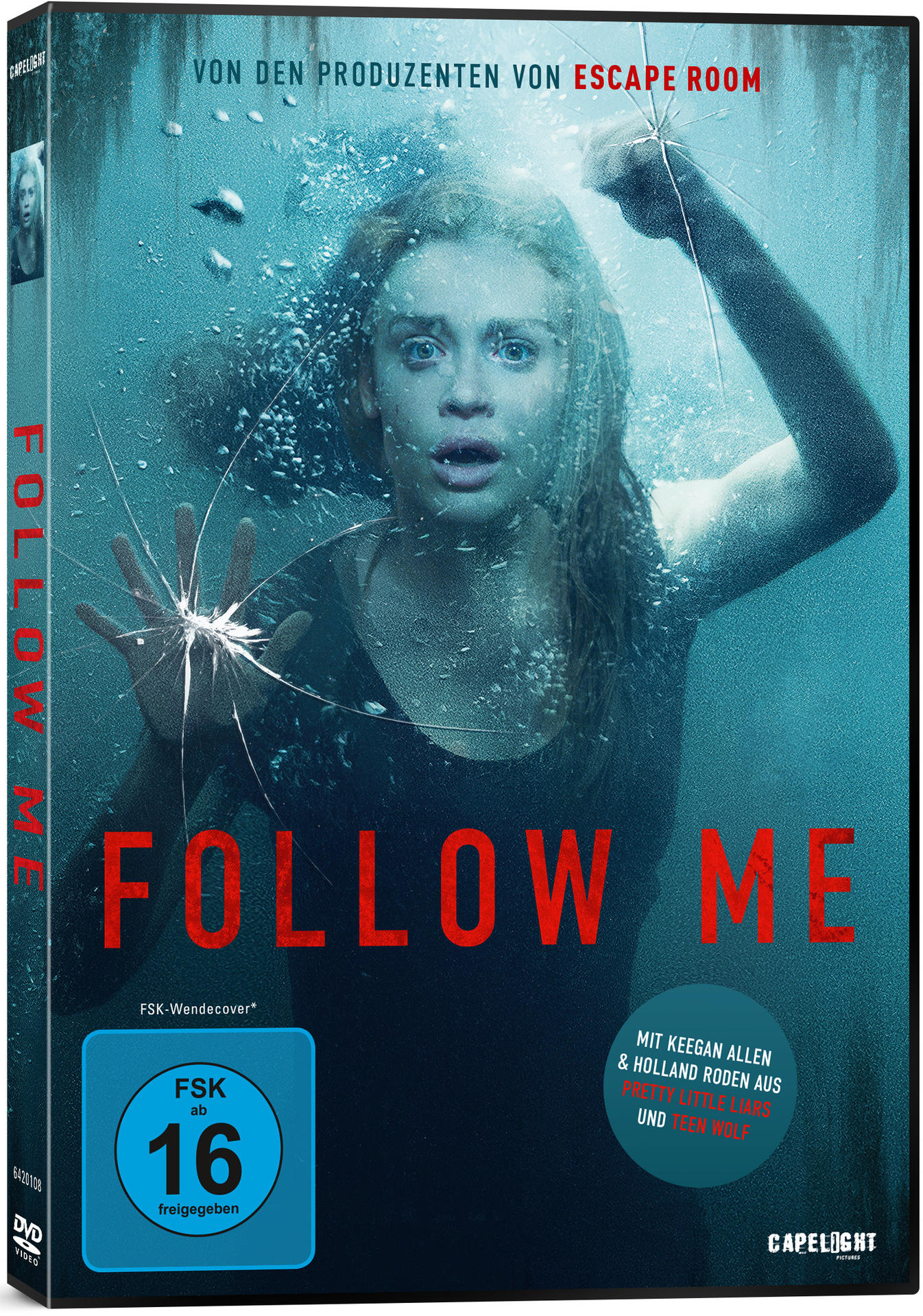 DVD-Cover des Films 'Follow Me', eine Frau unter Wasser mit Text.