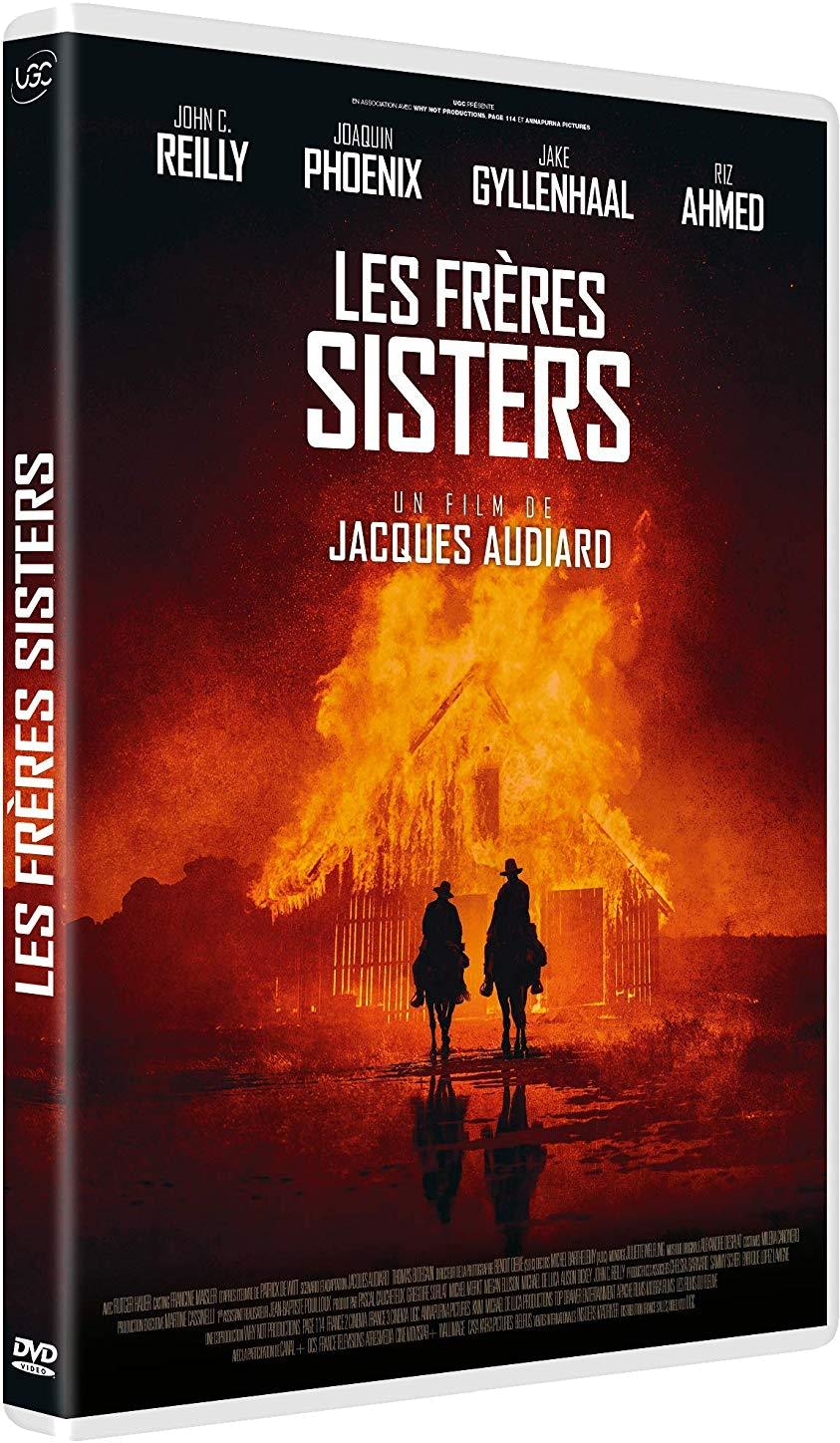 DVD-hoes van 'Les Frères Sisters' met acteursnamen en brandend gebouw.