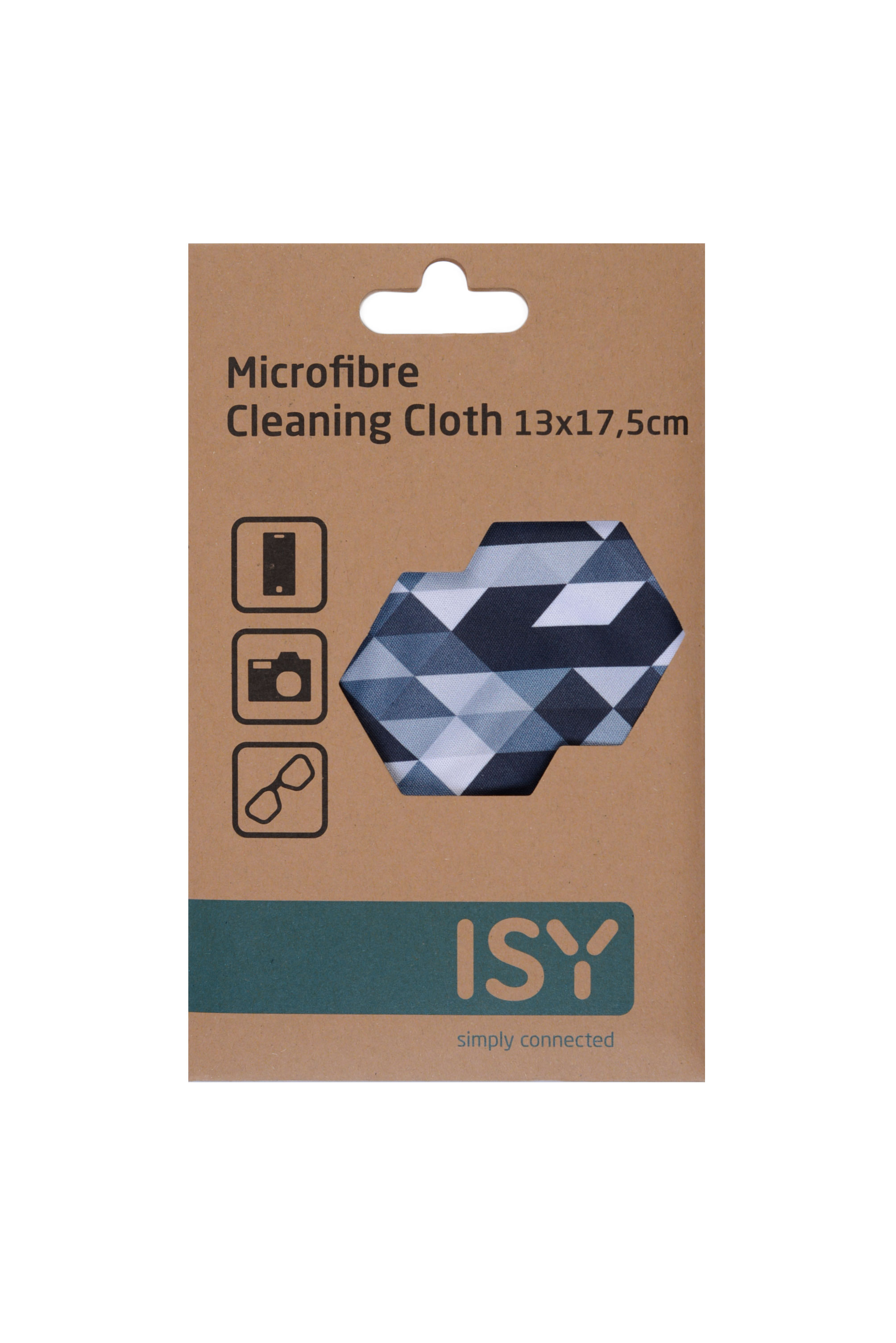 Mikrofaser-Reinigungstuch-Verpackung mit geometrischem Design.