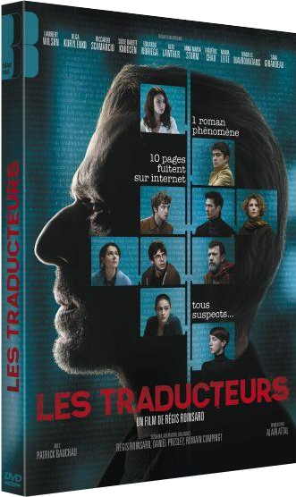 DVD-hoes met een silhouet van een mannenhoofd met afbeeldingen van mensen in het hoofd. Titel: 'Les Traducteurs'.