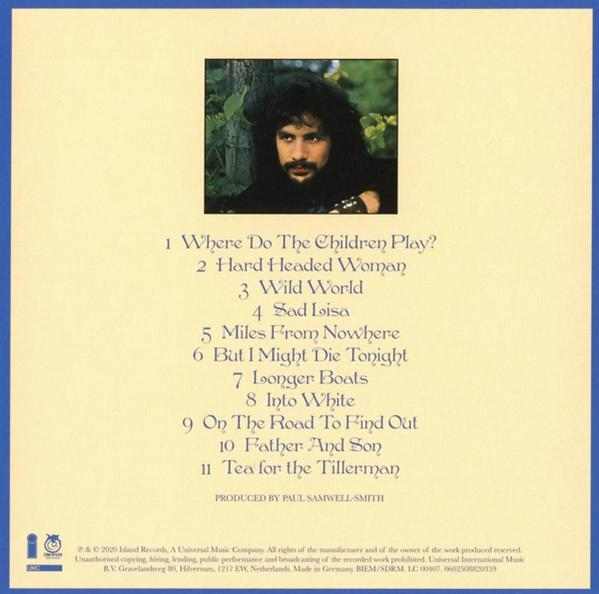 Achterkant van de albumhoes. Toont songtitels, foto van de artiest en credits. Tekst is wit op blauw.