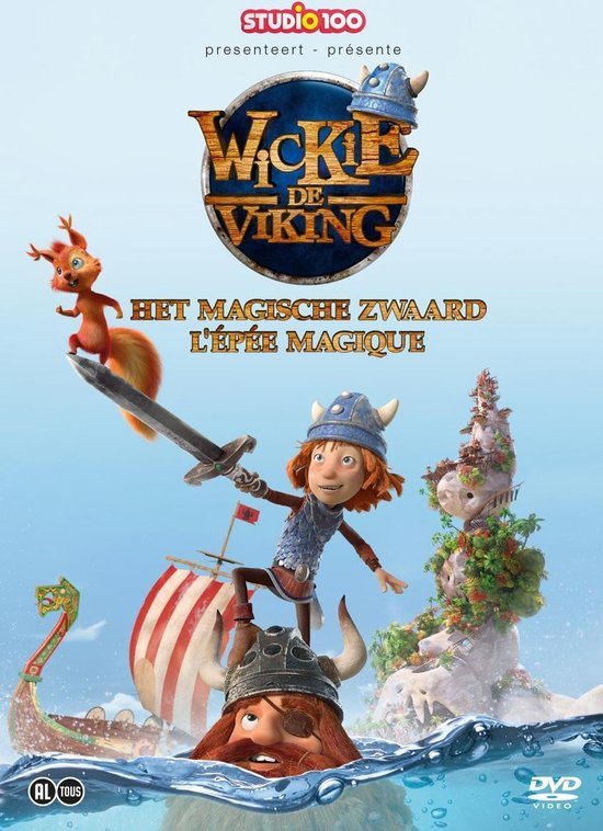 Cartoon DVD-hoes met een Viking, een eekhoorn, een schip en een kasteel.
