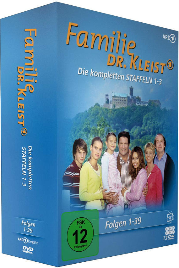 Box-Set mit Schauspielern. Deutscher Titel 'Familie Dr. Kleist'. Zeigt Familienporträt und Burg im Hintergrund.
