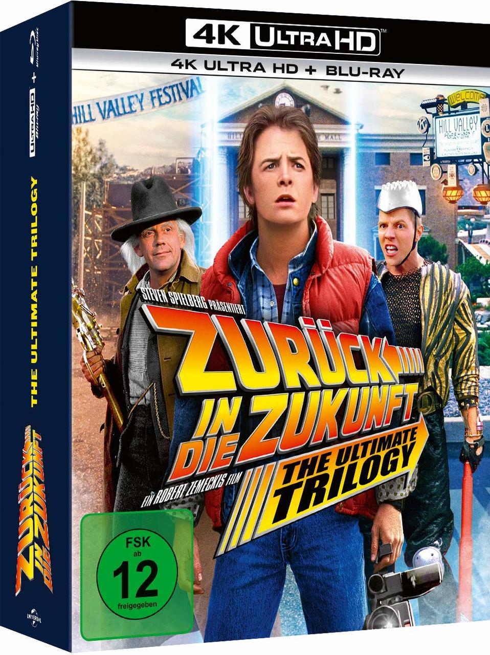 Filmcover von Zurück in die Zukunft, mit Schauspielern und Titel auf schwarzem Hintergrund.