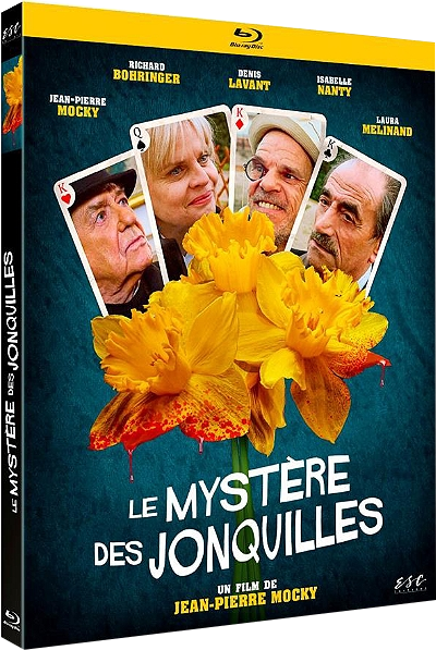 Filmposter: 'Le Mystère des Jonquilles', met acteurs en bloemen op de cover.