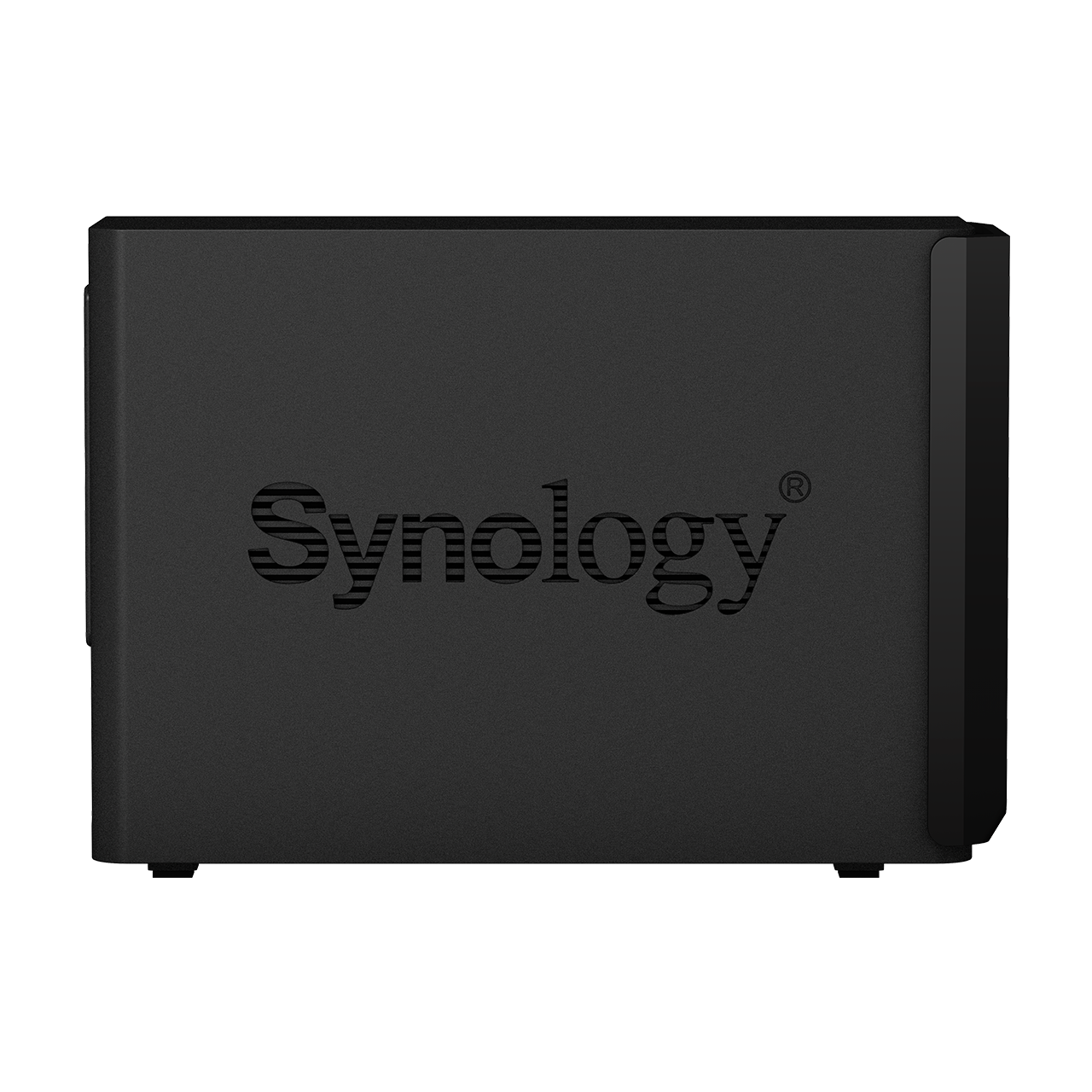 Black Synology NAS device with the brand name on it.