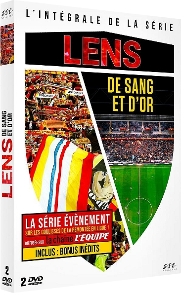 Boîtier DVD de 'Lens de Sang et d'Or'. Fans et terrain de football.