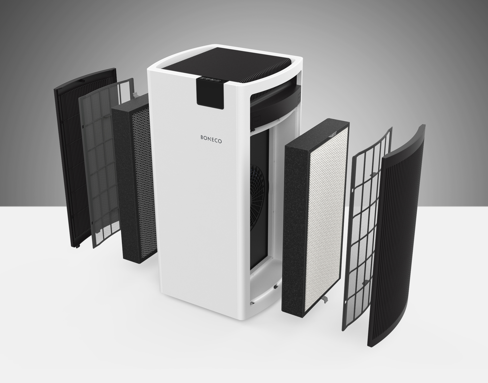 BONECO 44743 P700 Luftreiniger Weiß/Schwarz (67 Watt, Raumgröße: 200 m², Vorfilter, HEPA Filter, Aktivkohlefilter)