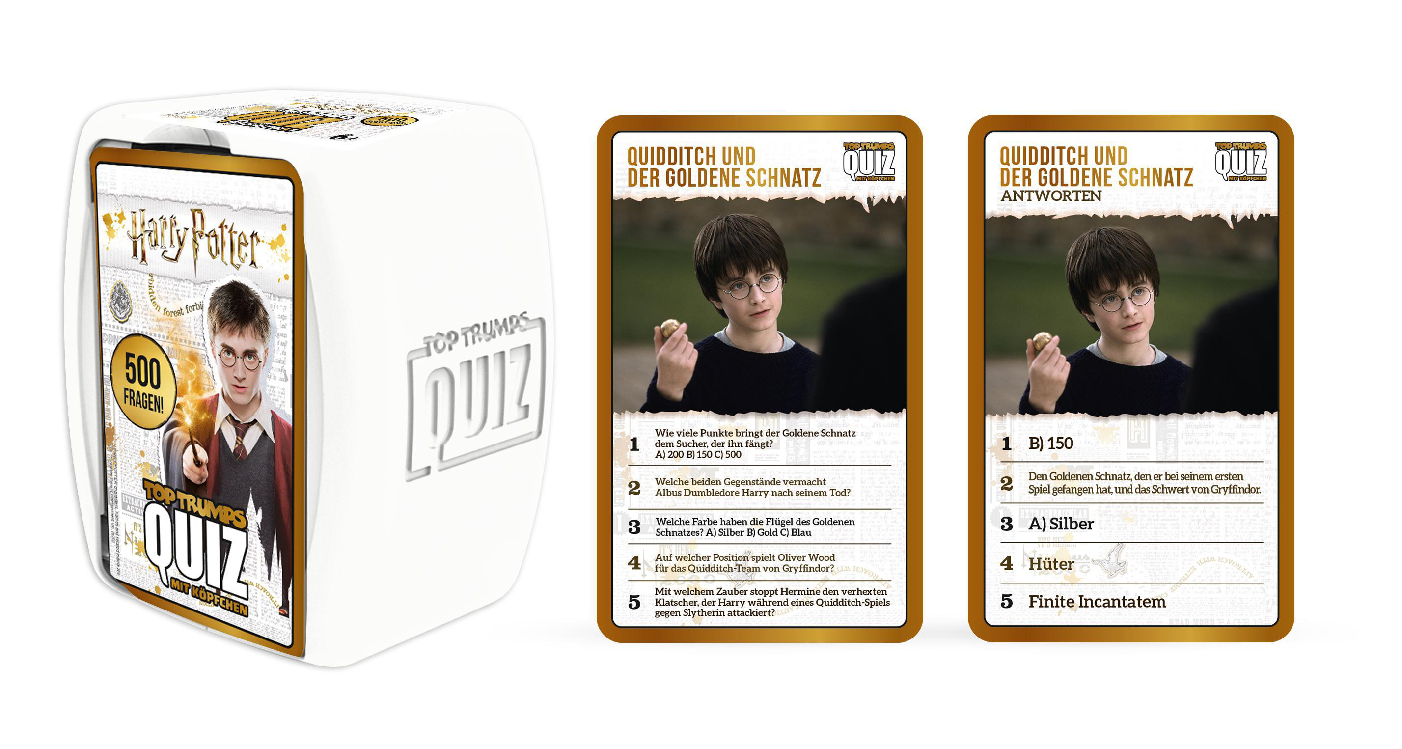 Harry Potter Top Trumps Quiz mit Karten und einer Box.