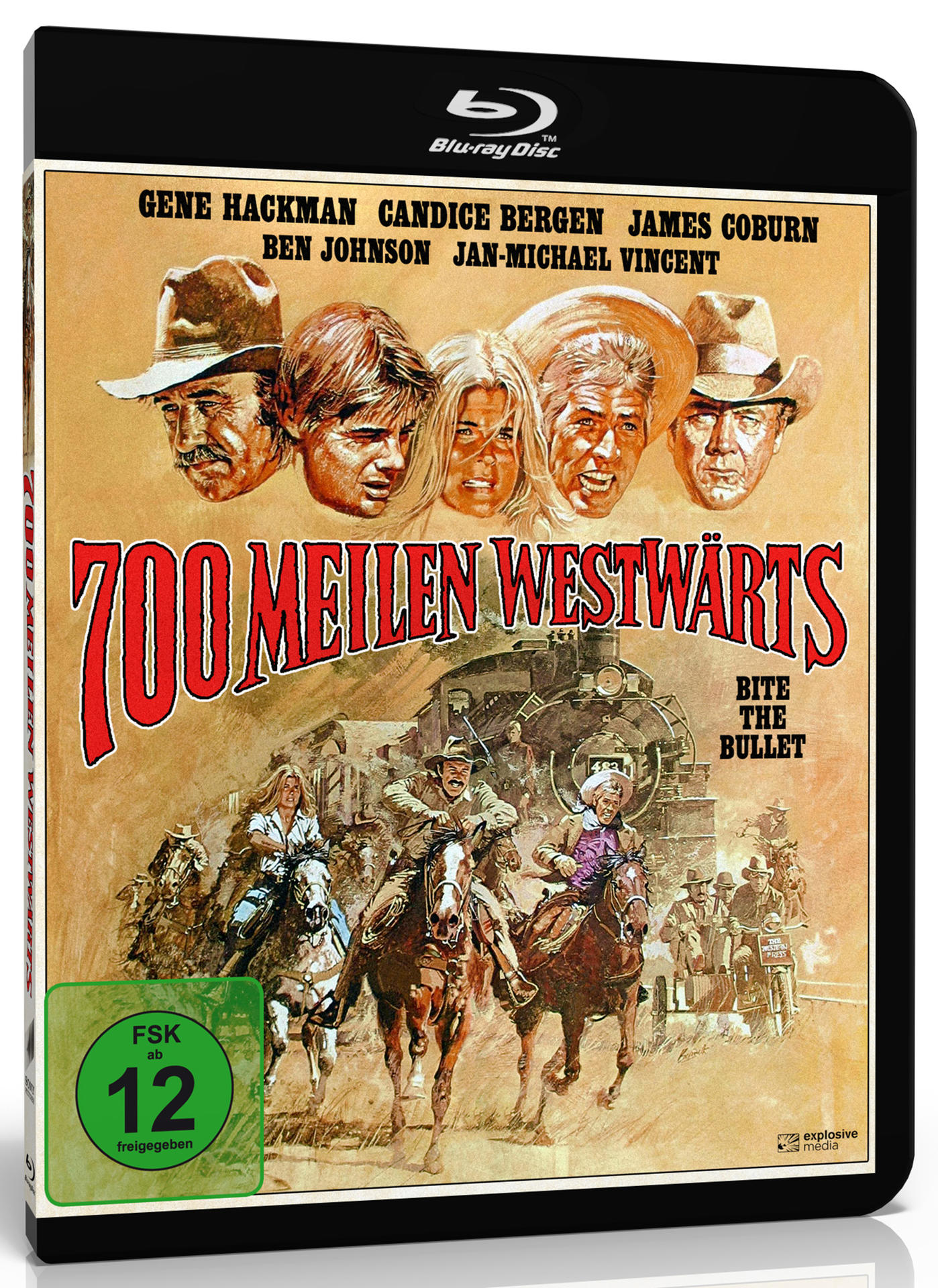 DVD-Cover eines Westernfilms. Titel: 700 Meilen Westwärts. Zeigt Cowboys auf Pferden und einen Zug.