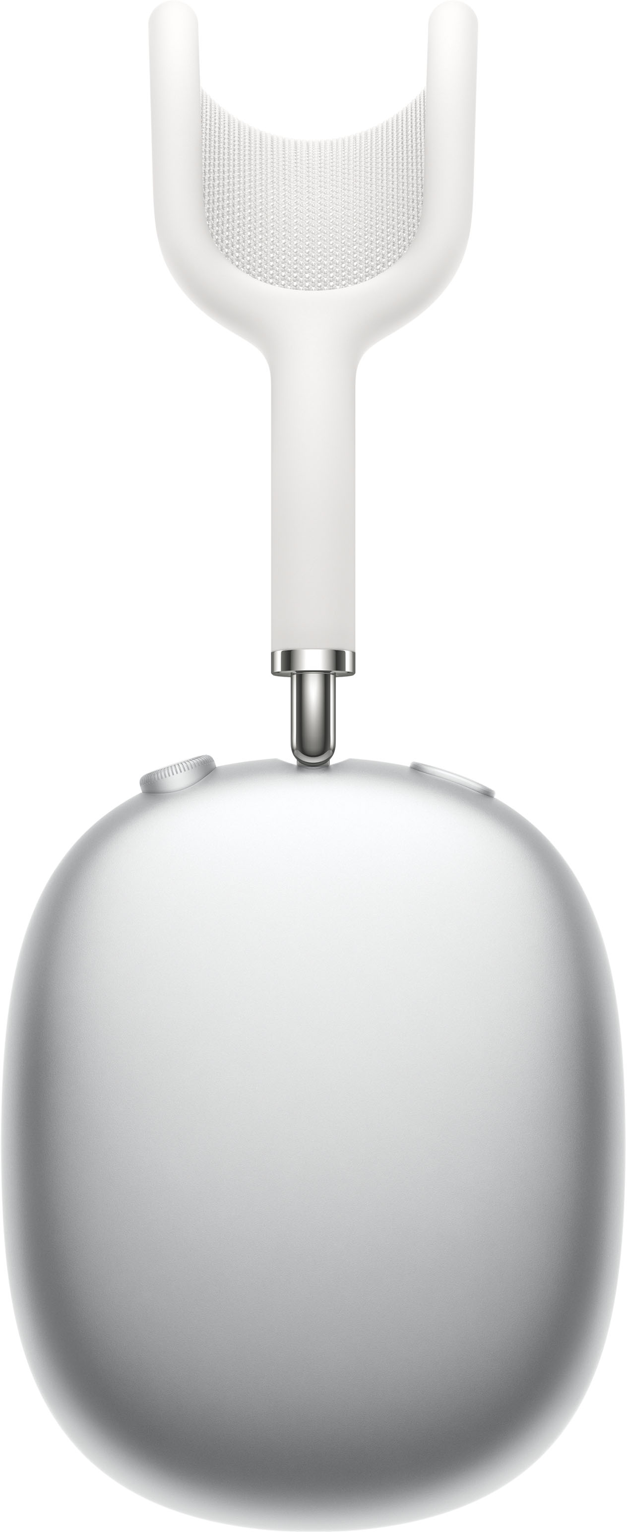 Casque Apple AirPods Max blanc. Le bandeau est blanc, les oreillettes argentées, sur fond blanc.