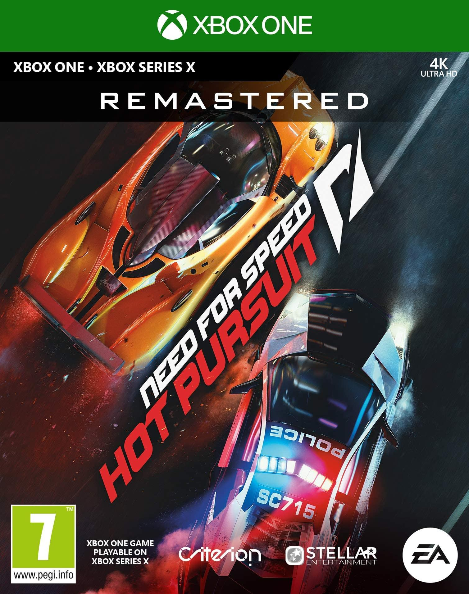 Portada del juego Need for Speed: Hot Pursuit, con dos coches en movimiento, el logo y el título.