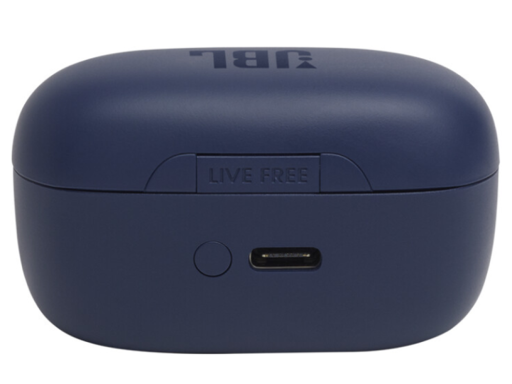 Un estuche de carga JBL azul marino.