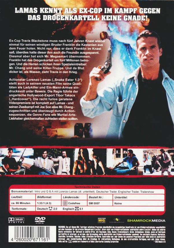 Deutscher DVD-Filmcover. Ein Mann hält eine Waffe. Text ist auf Deutsch.