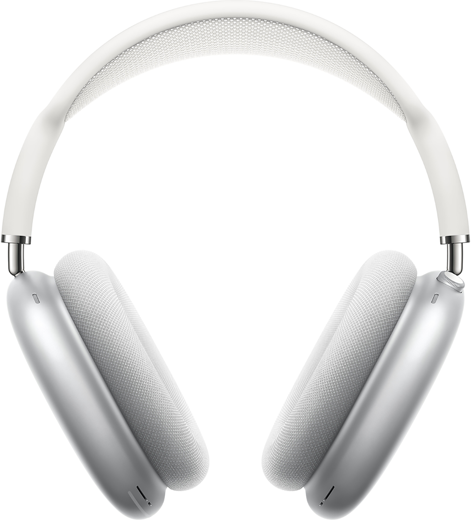 Witte Apple AirPods Max-koptelefoon op een witte achtergrond. De hoofdband is zichtbaar.