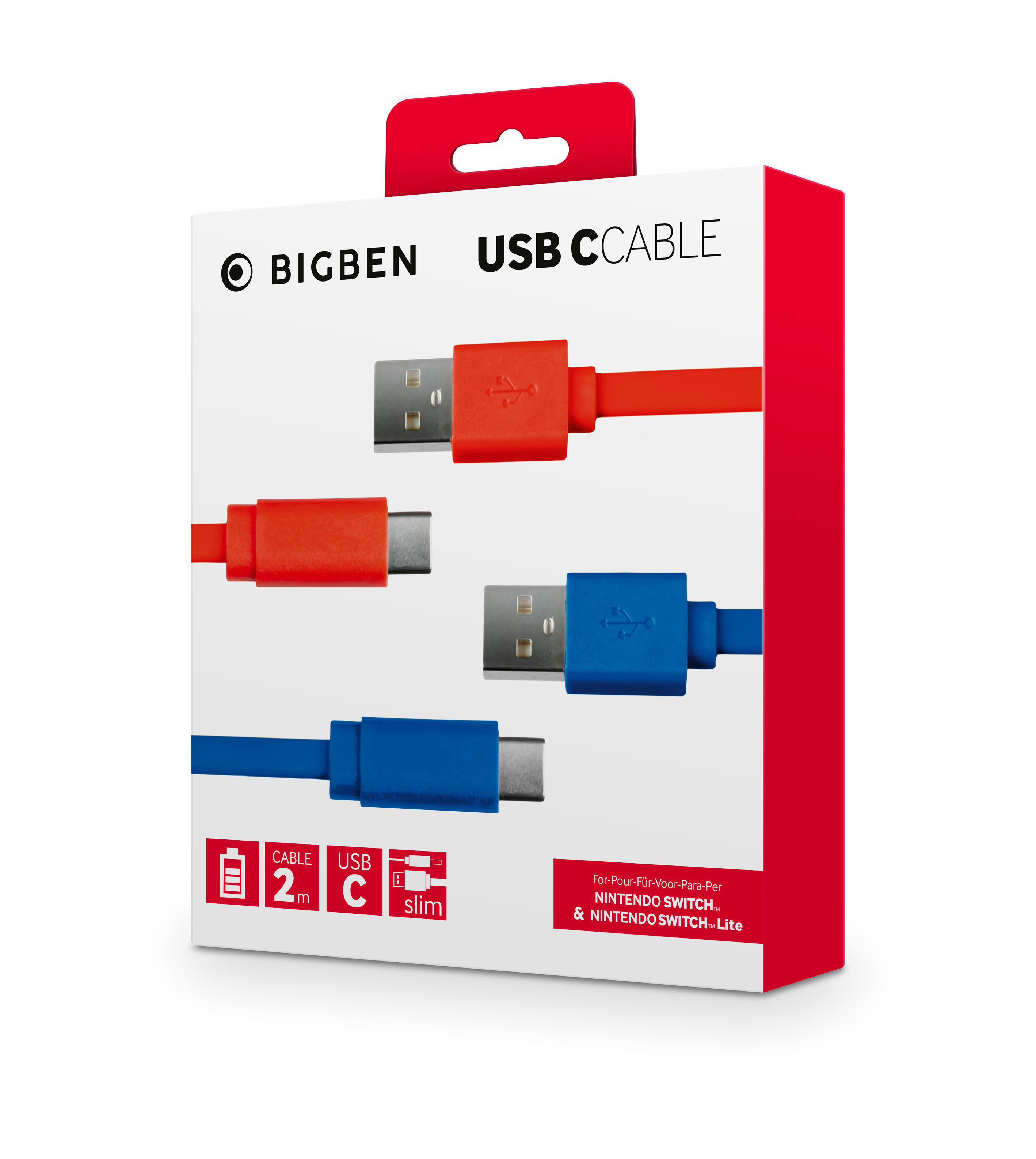 Switch, 2M Zubehör Nintendo BIGBEN Kabel USB/-C Blau/Rot Switch für