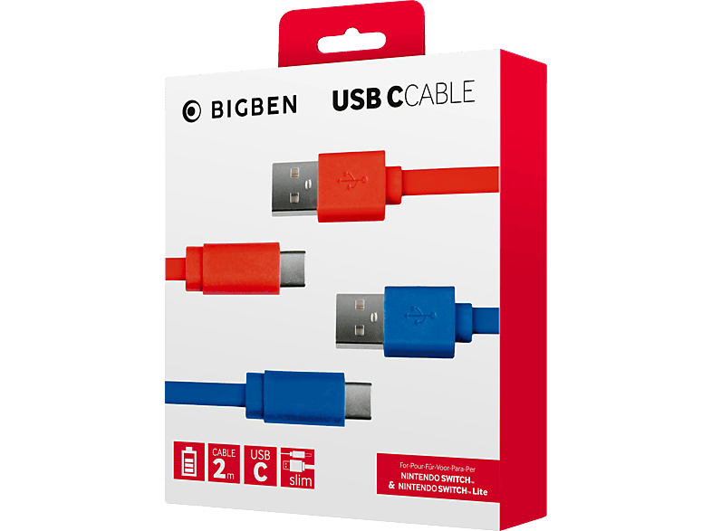 für Blau/Rot BIGBEN USB/-C Zubehör Switch, Switch Nintendo 2M Kabel