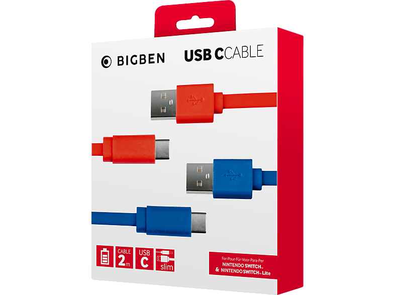 Switch, 2M Zubehör Nintendo BIGBEN Kabel USB/-C Blau/Rot Switch für