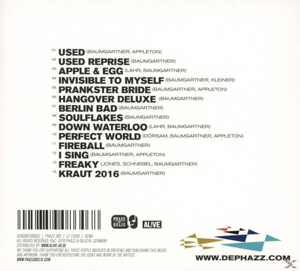 Egy CD-tok hátulja számlistával és logóval. A háttér fekete-fehér mintázatú.