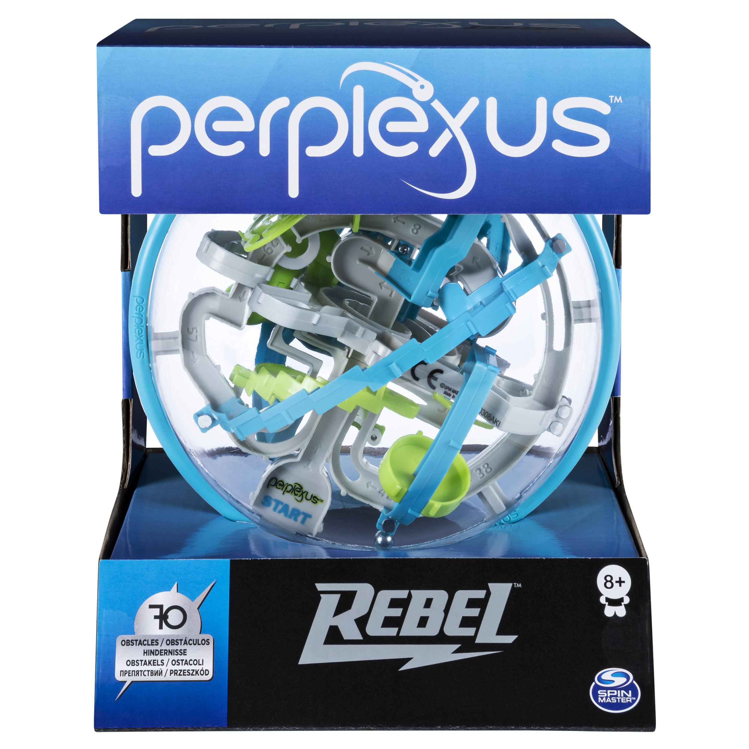 Perplexus Rebel Spiel, eine klare Kugel mit einem Labyrinth, in einer Box.