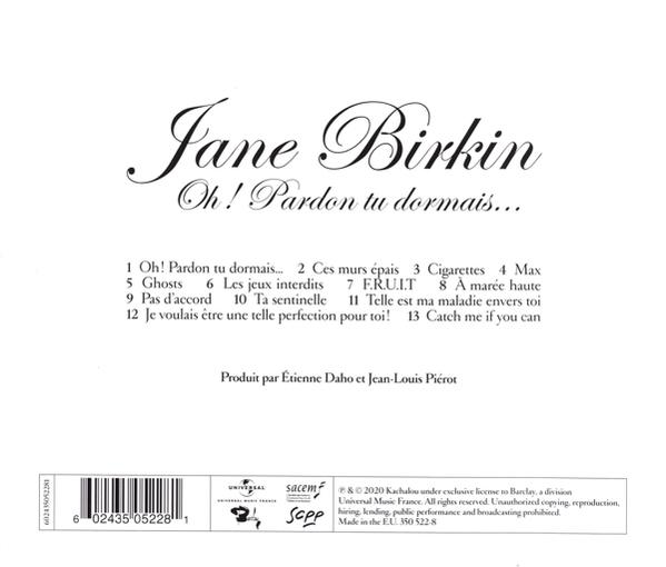 Achterkant van een cd-hoesje met songteksten en een tracklijst. Tekst is in het Frans en Engels.