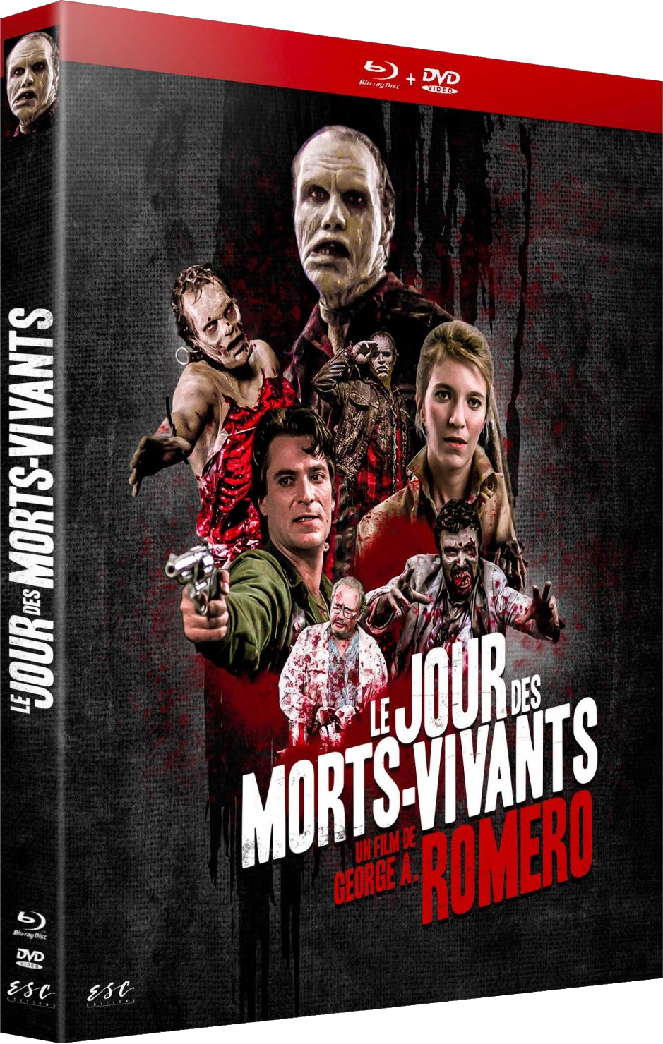 Couverture DVD : Le Jour des Morts-Vivants, avec des zombies et acteurs.