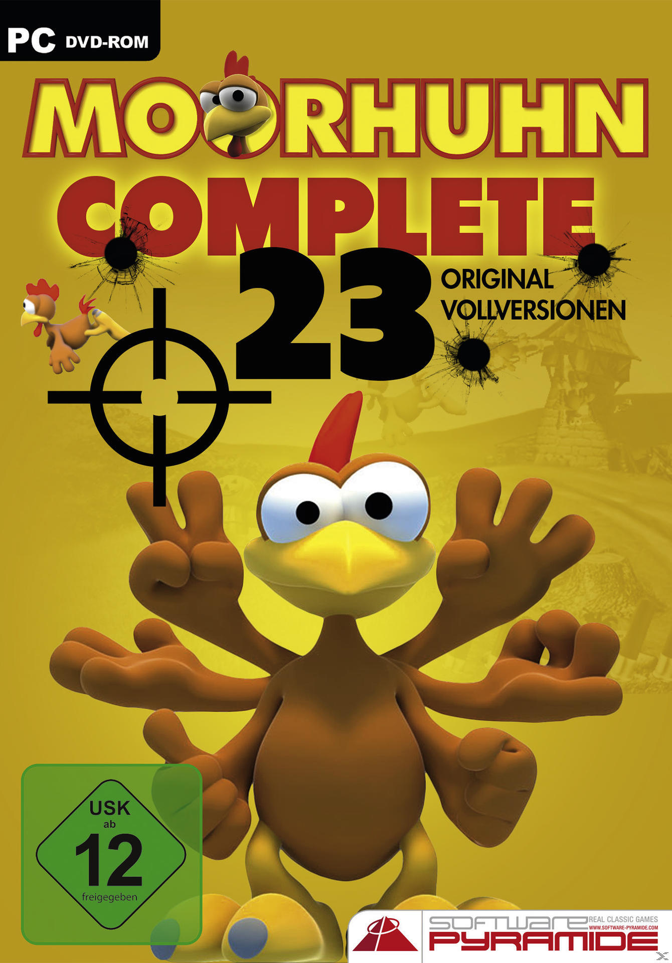 DVD-Cover von 'Morhuhn Complete 23'. Ein Cartoon-Huhn mit einem Ziel auf dem Cover.