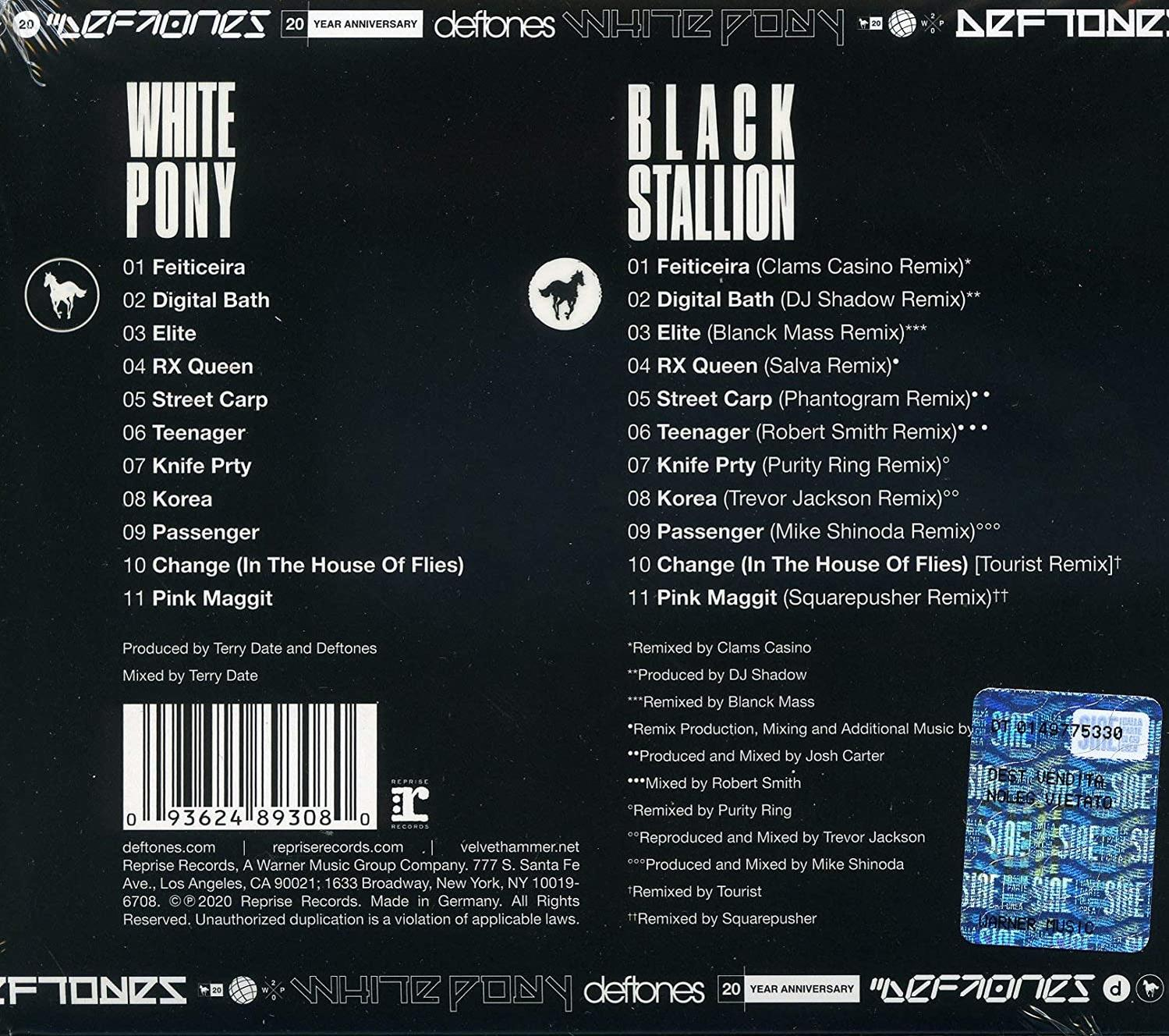 CD mit Titelliste der Alben White Pony und Black Stallion. Enthält Songtitel und Album-Informationen.