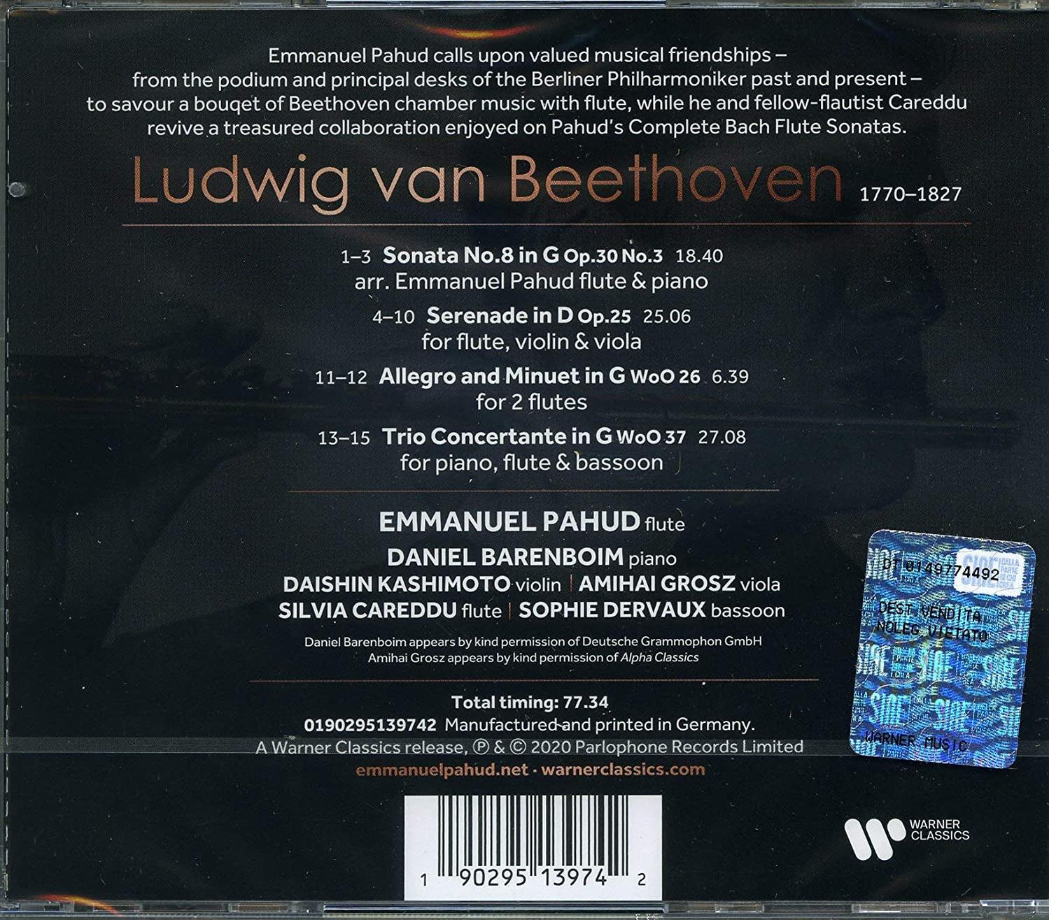 Rückseite einer CD-Hülle mit Text und einem Aufkleber, mit Musikthema.