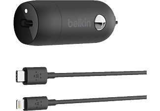 BELKIN Boost Charge 20 W - Chargeur de voiture USB-C-PD avec câble USB-C / Lightning (Noir)