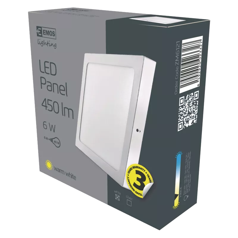 EMOS ZM6121 Felületre szerelhető LED panel, 120x120 mm, 6W, meleg fehér