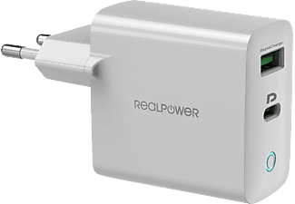 REALPOWER PC-65 GaN Ladeadapter Apple, Samsung, Huawei und mehr, 12 Volt 65 Watt, Weiß