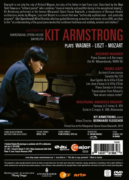 DVD-Cover mit Kit Armstrong, einem Pianisten, am Klavier mit einem Konzertprogramm.