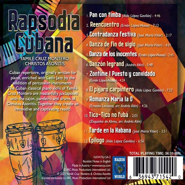 Albumcover, Rapsodia Cubana, mit Titelliste, kubanischen Musikinstrumenten.
