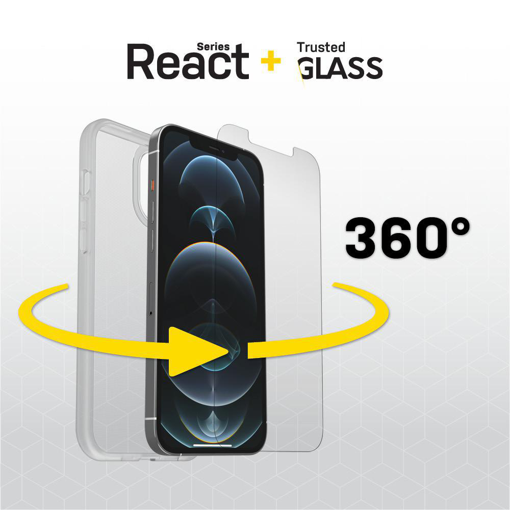 OTTERBOX React + Trusted Glass, Backcover, Apple, iPhone 12, iPhone 12 Pro, Transparent