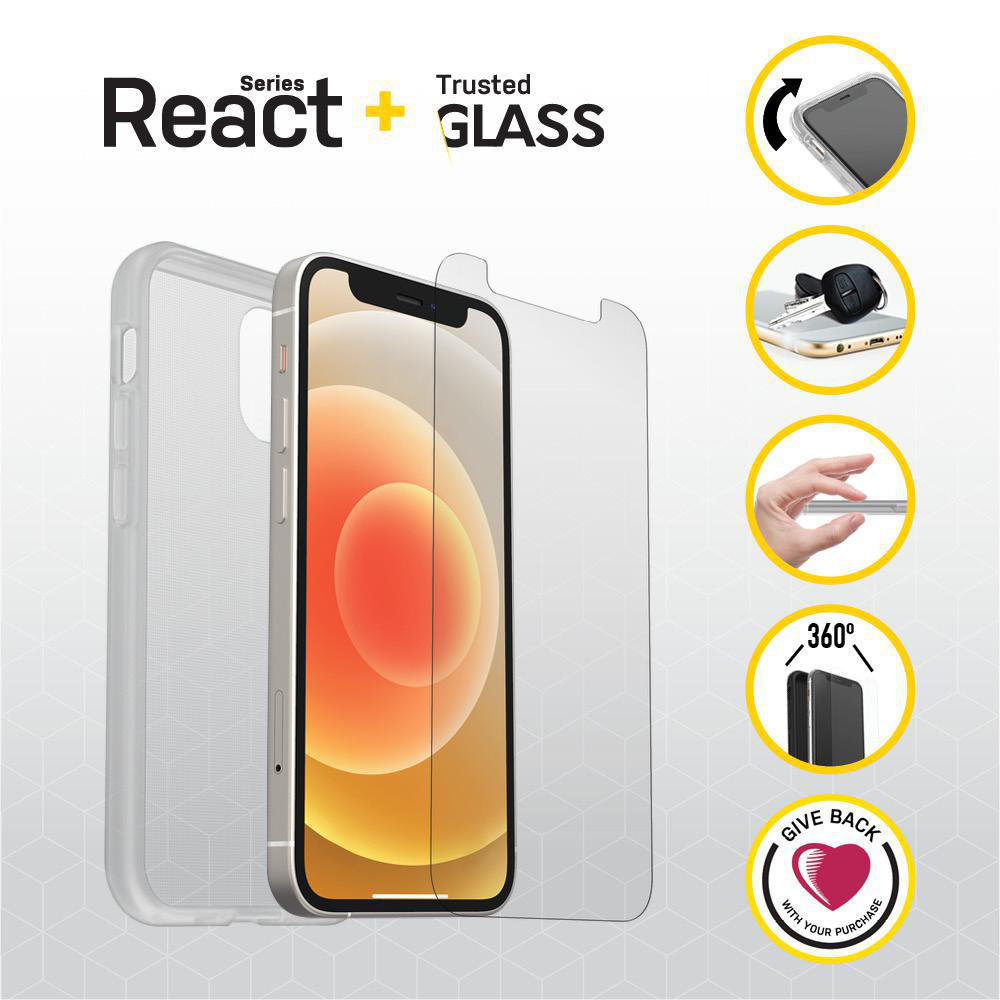 , Glass iPhone 12 Transparent Apple, Mini, + React OTTERBOX Trusted Backcover,