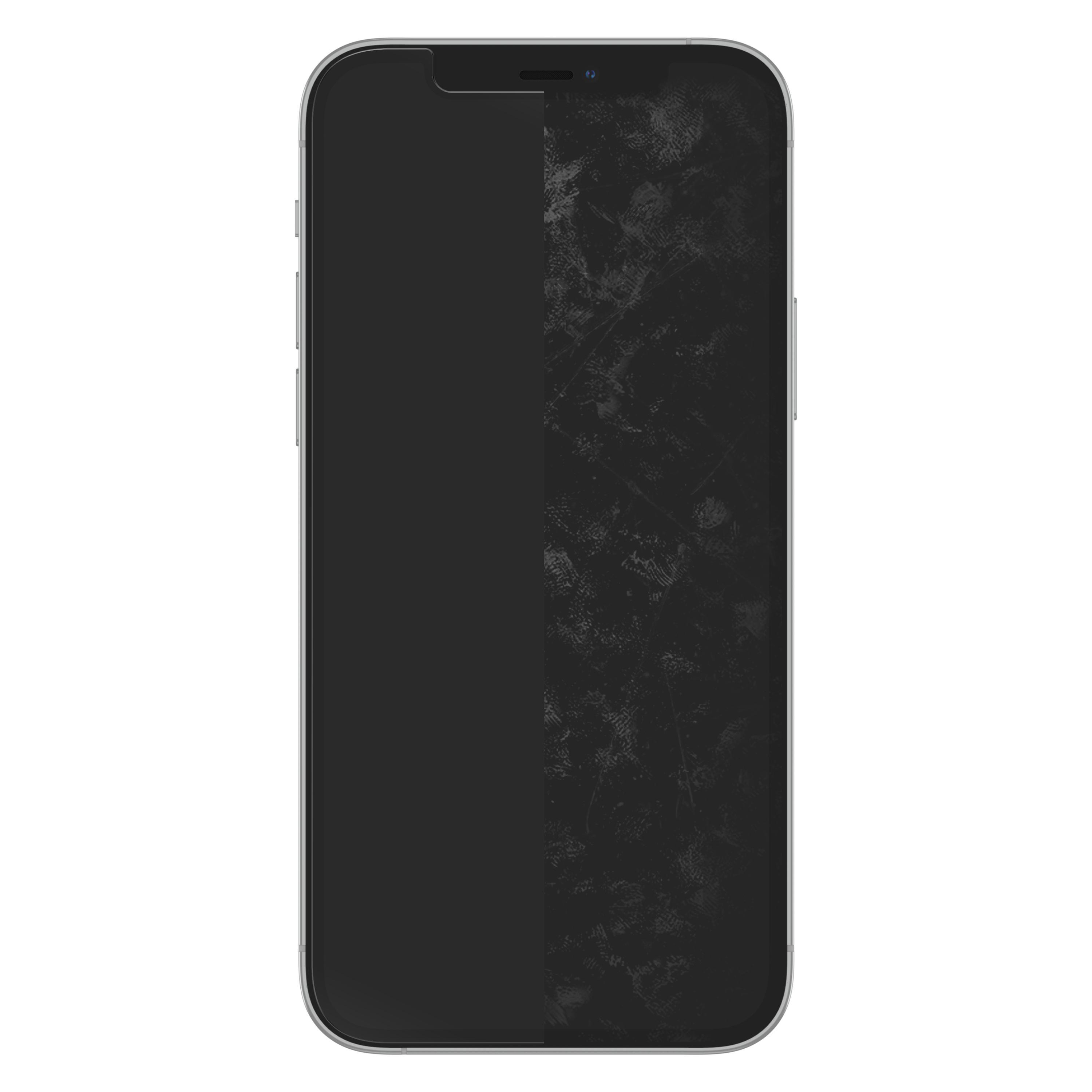 Schwarzes Telefon mit geteiltem Bildschirm. Rechte Seite zeigt Fingerabdruckmuster.