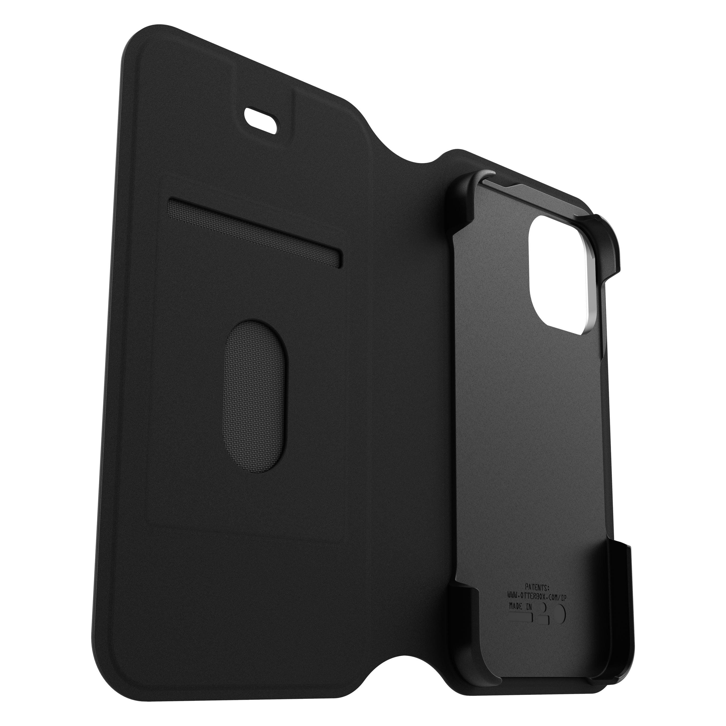 Schwarze Otterbox-Handyhülle, offen, mit einem Kartenfach.