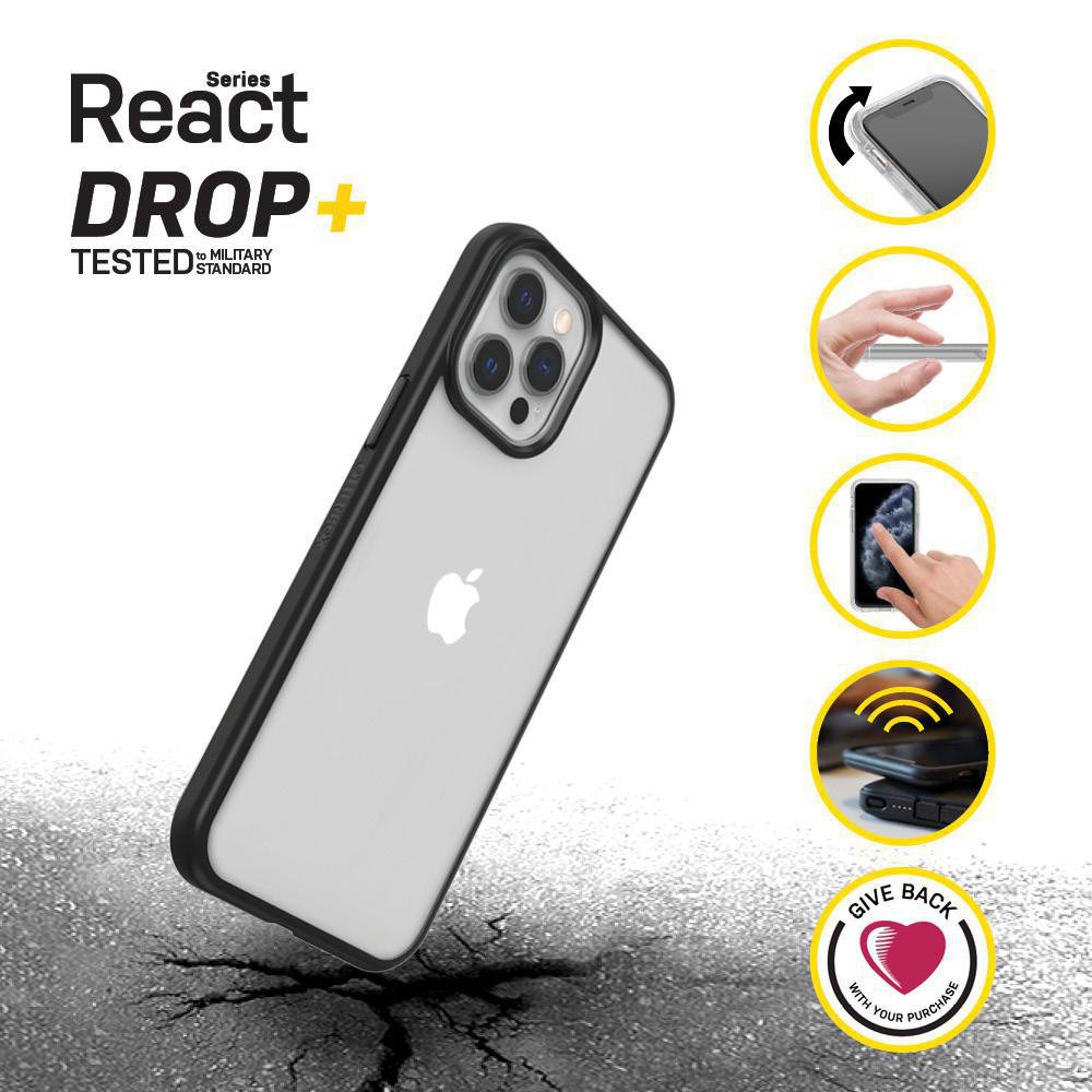 OTTERBOX React , Backcover, Apple, iPhone 12, iPhone 12 Pro, Transparent/Schwarz