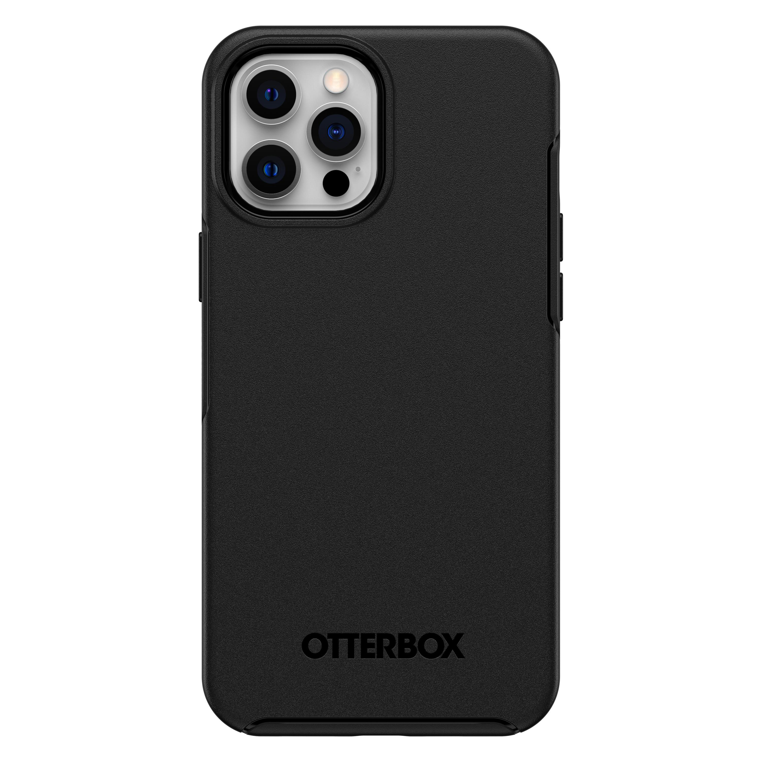 Schwarze Otterbox-Handyhülle für ein Telefon mit drei Rückkameras. Das Otterbox-Logo ist sichtbar.