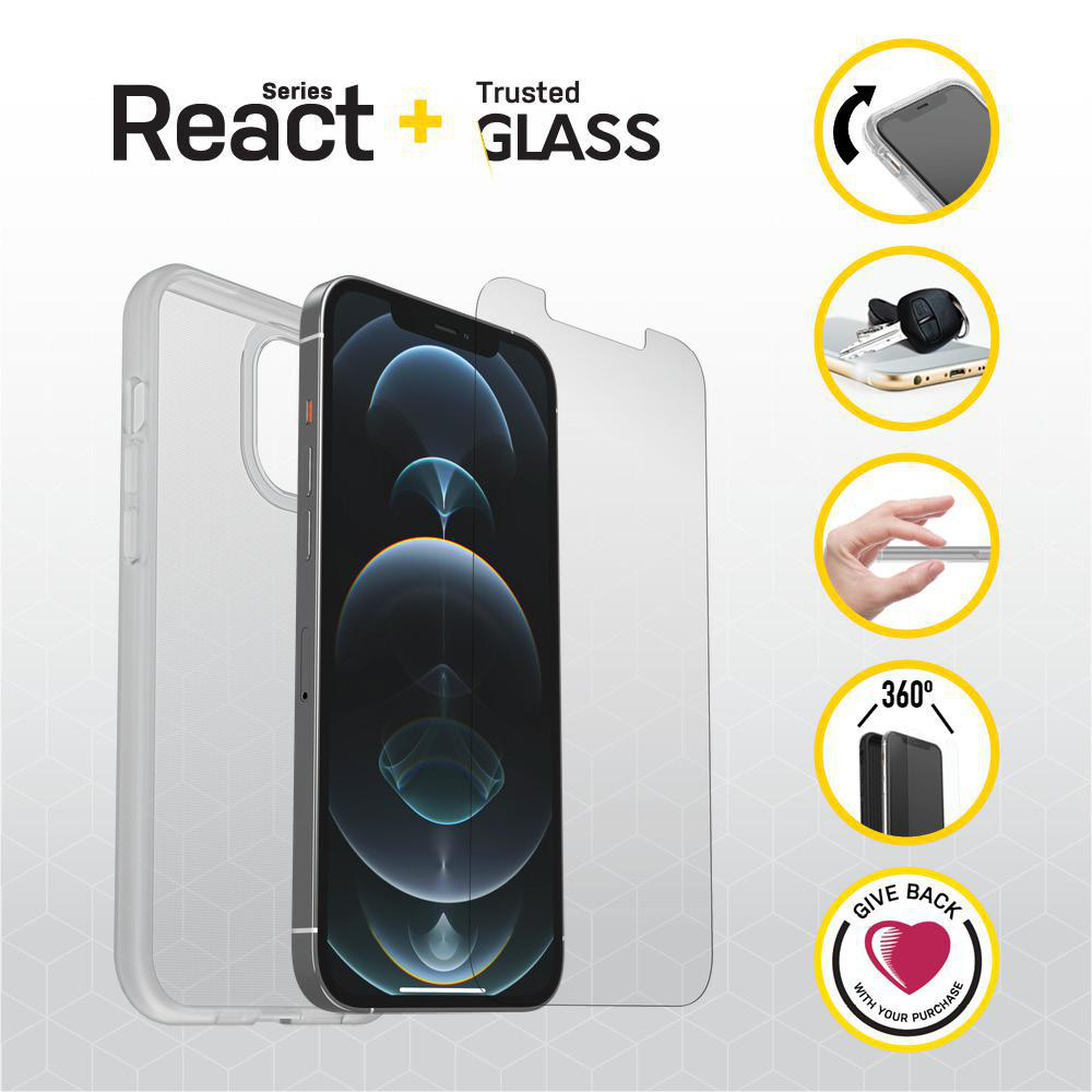 OTTERBOX React + Max, Transparent 12 Pro Backcover, Glass, Apple, Trusted iPhone