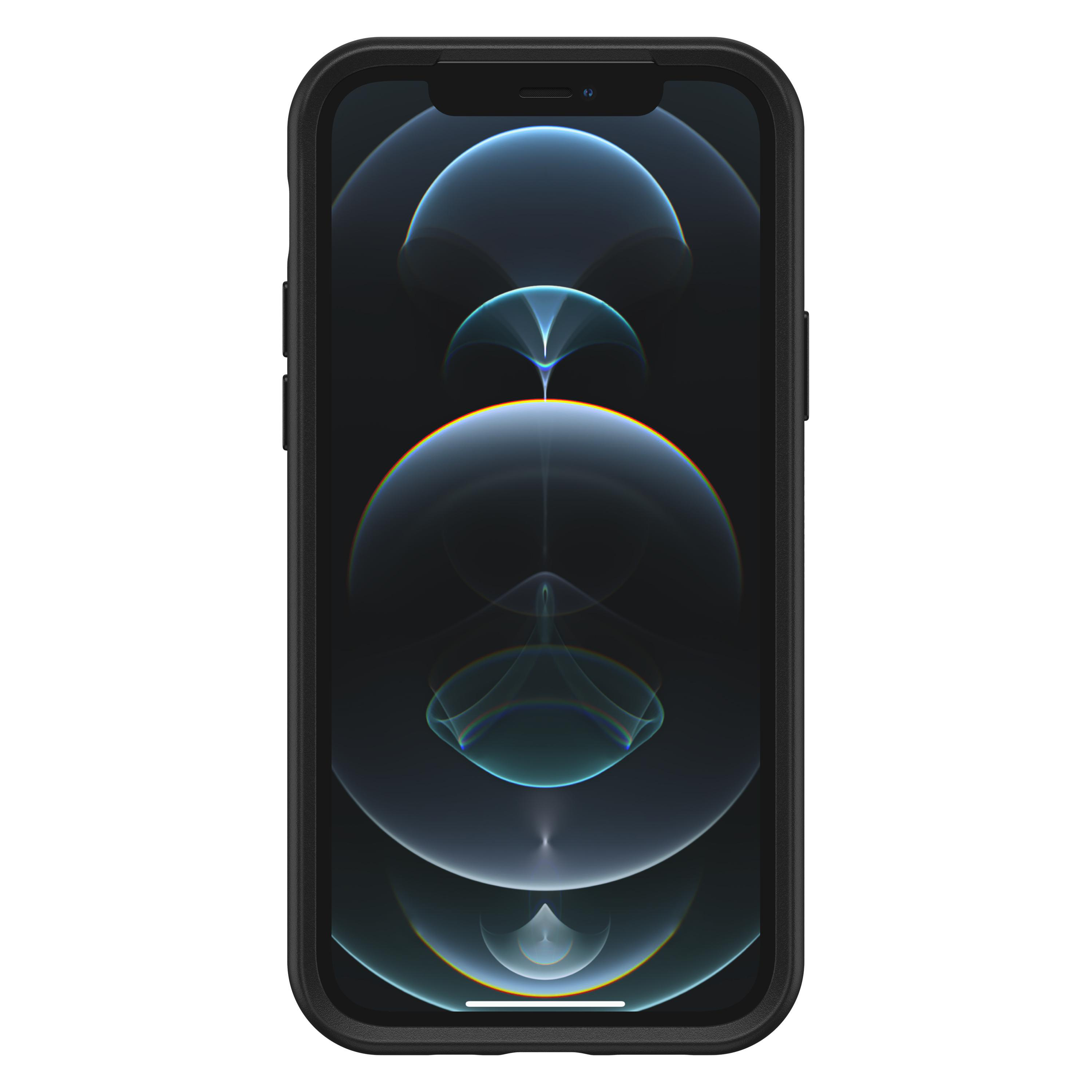 Eine schwarze Handyhülle mit einem schwarzen Telefon, das einen Bildschirm anzeigt.