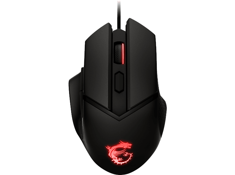 MSI Clutch GM20 Elite Gaming Maus (kabelgebunden, PAW-3309 Sensor, 400 - 6400 DPI, 6 Tasten, schwarz, RGB Streifen, Red Logo)