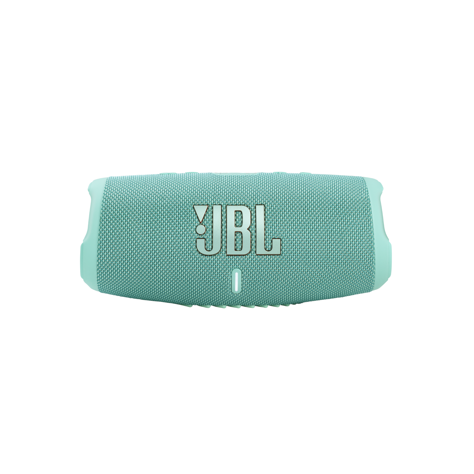 Ein türkisfarbener JBL-Lautsprecher mit weißem JBL-Logo. Der Lautsprecher ist rechteckig und hat eine Mesh-Textur.
