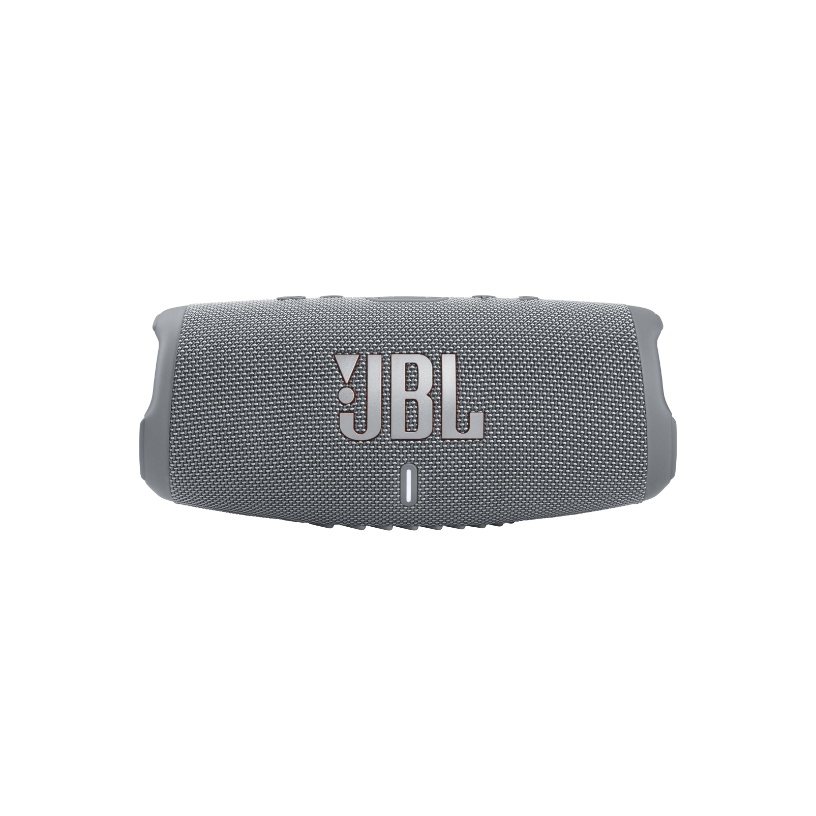 Grauer JBL-Lautsprecher, rechteckig, mit JBL-Logo, auf schwarzem Hintergrund.