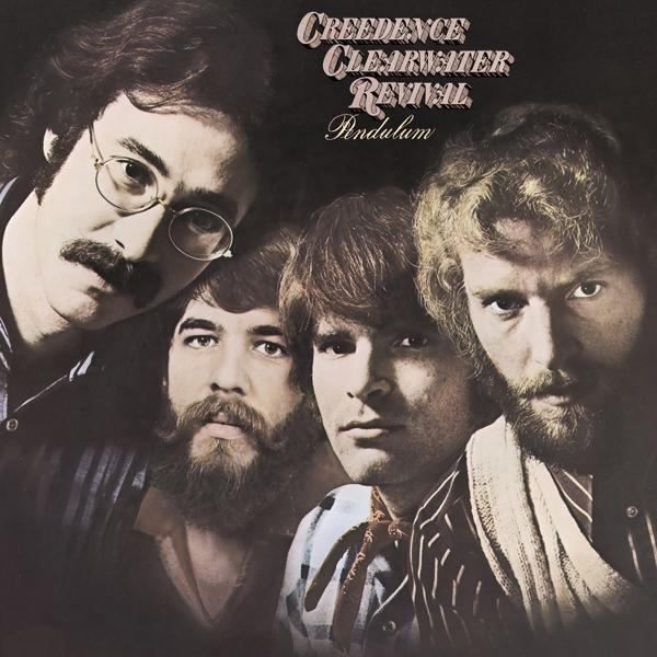 Pochette d'album de 'Creedence Clearwater Revival - Pendulum'. Présente quatre hommes avec des cheveux foncés et une moustache.