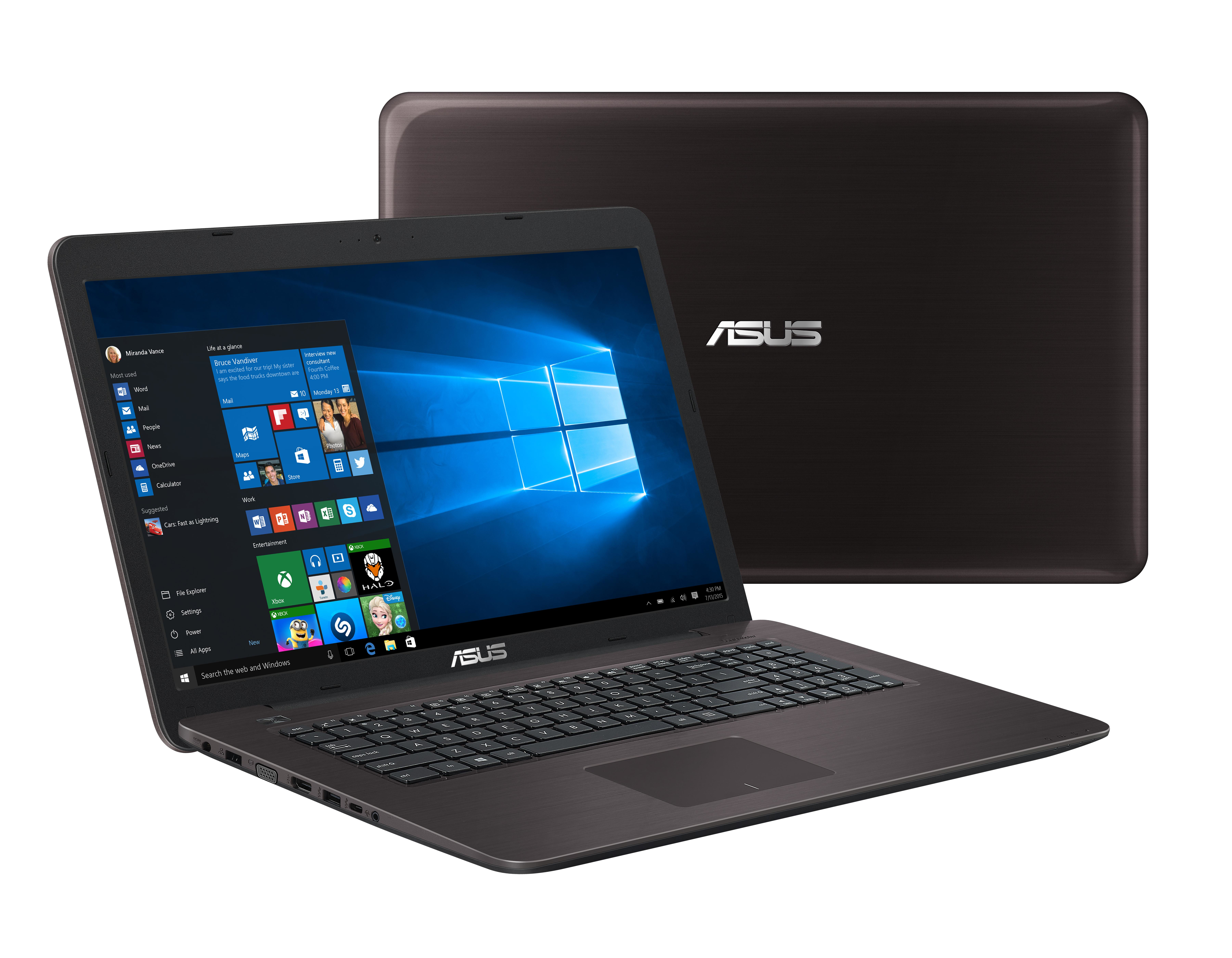 ASUS Notebook VivoBook F756UQ-T4147T, dunkelbraun (90NB0C31-M01630) Notebook, 17,3 Zoll, Full-HD, Intel® Core™ i7-7500U Prozessor
(4MB Cache, bis zu 3.50 GHz), 16 GB, 1000 GB HDD + 256 GB SSD