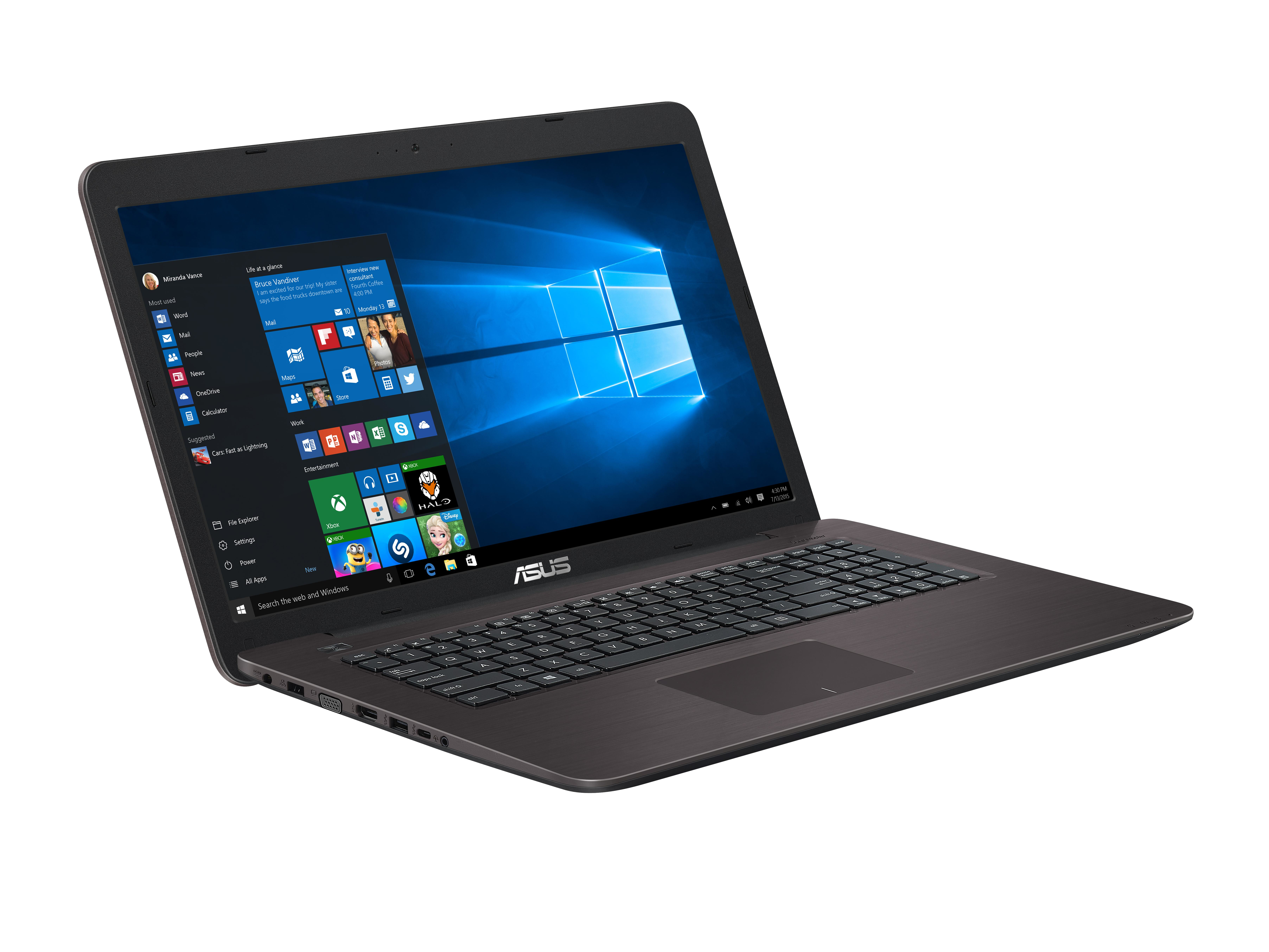 ASUS Notebook VivoBook F756UQ-T4147T, dunkelbraun (90NB0C31-M01630) Notebook, 17,3 Zoll, Full-HD, Intel® Core™ i7-7500U Prozessor
(4MB Cache, bis zu 3.50 GHz), 16 GB, 1000 GB HDD + 256 GB SSD