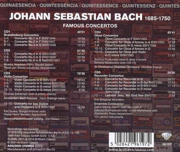 CD-Cover mit Text über Johann Sebastian Bach und berühmte Konzerte.